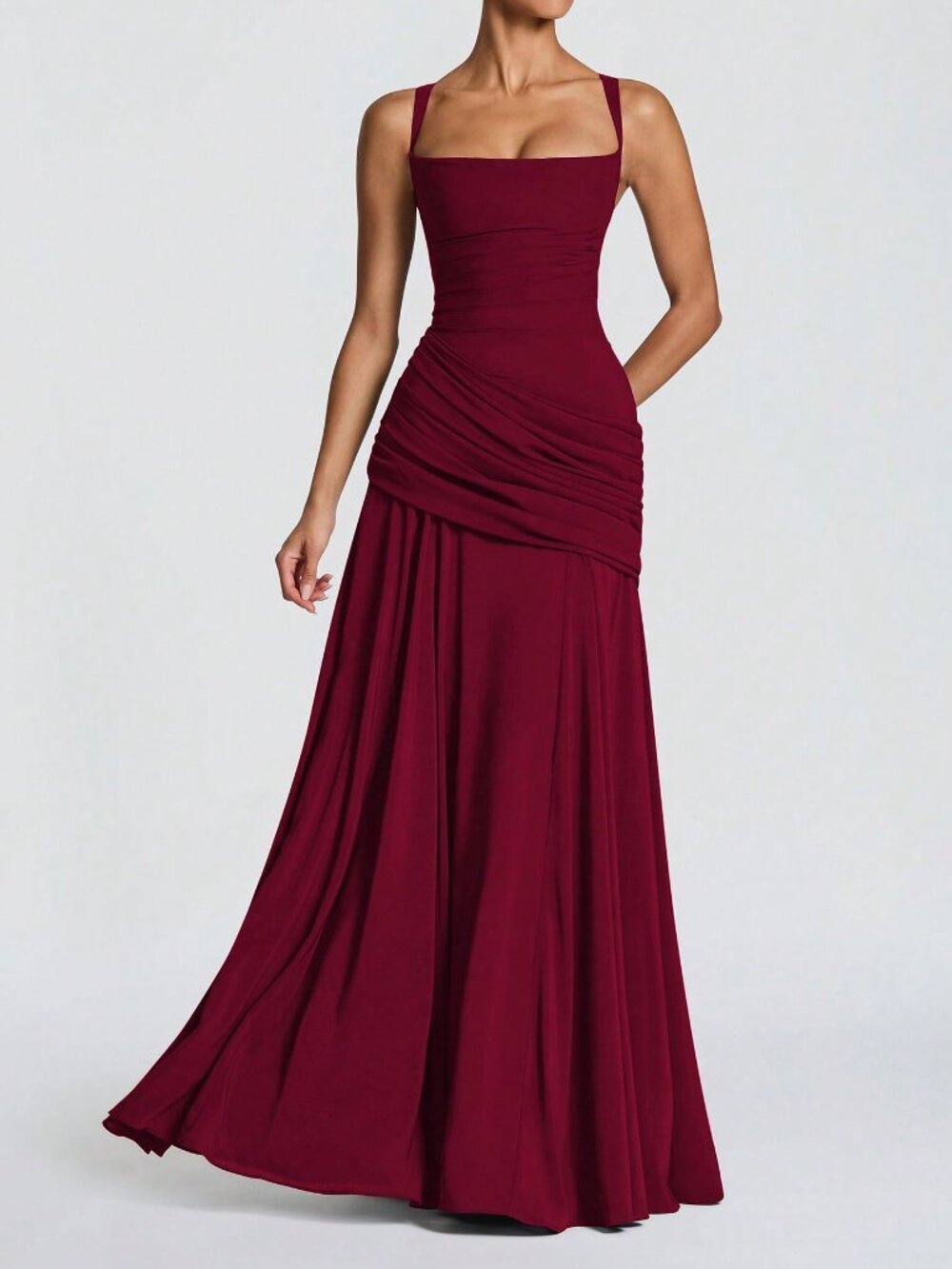 Burgundy Elegant Women's Strapless Fitted Dress - Picture 3 of 7